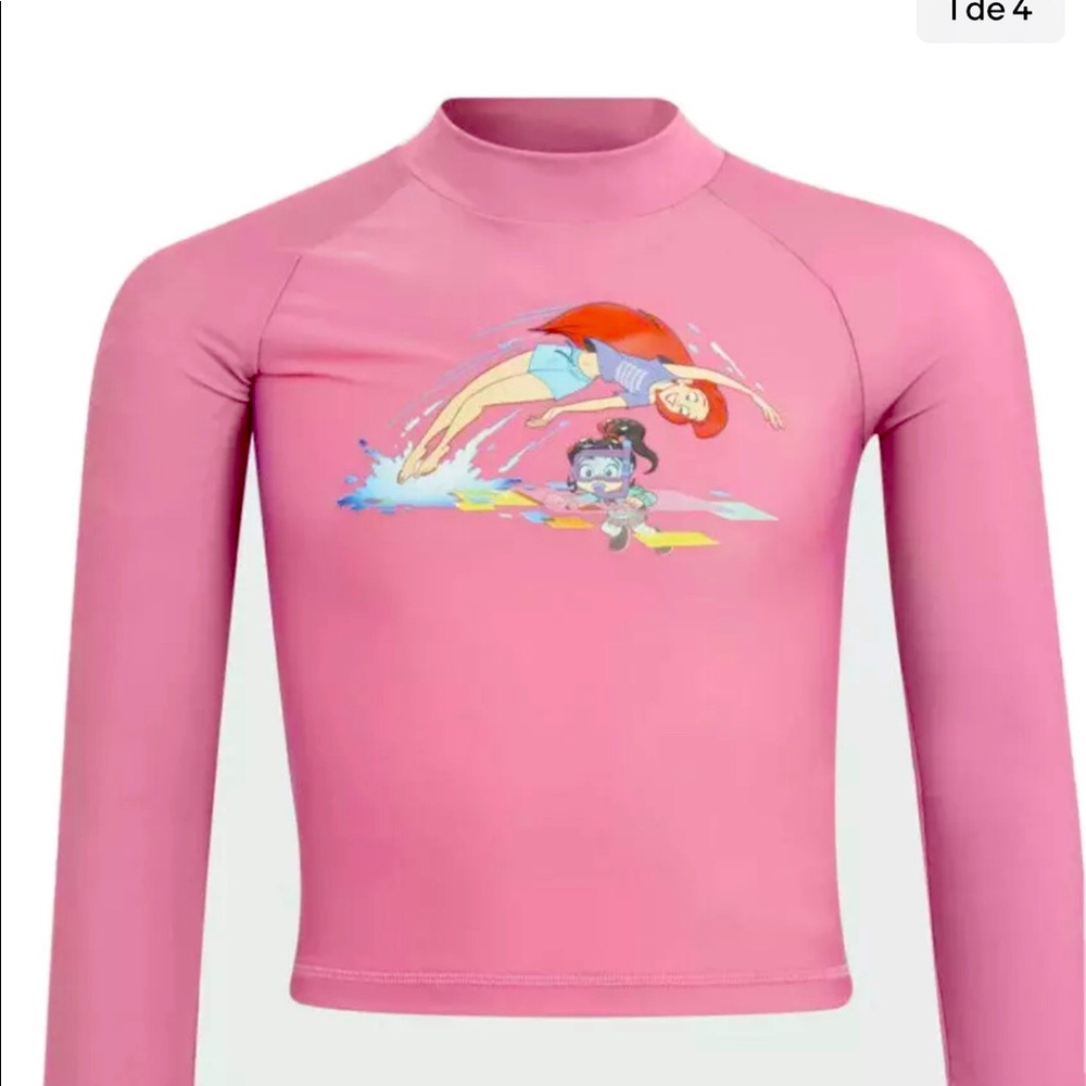 NWT Adidas Disney Princess Girls Long Sleeve Rash Guard Sz S (9-10 Years )
